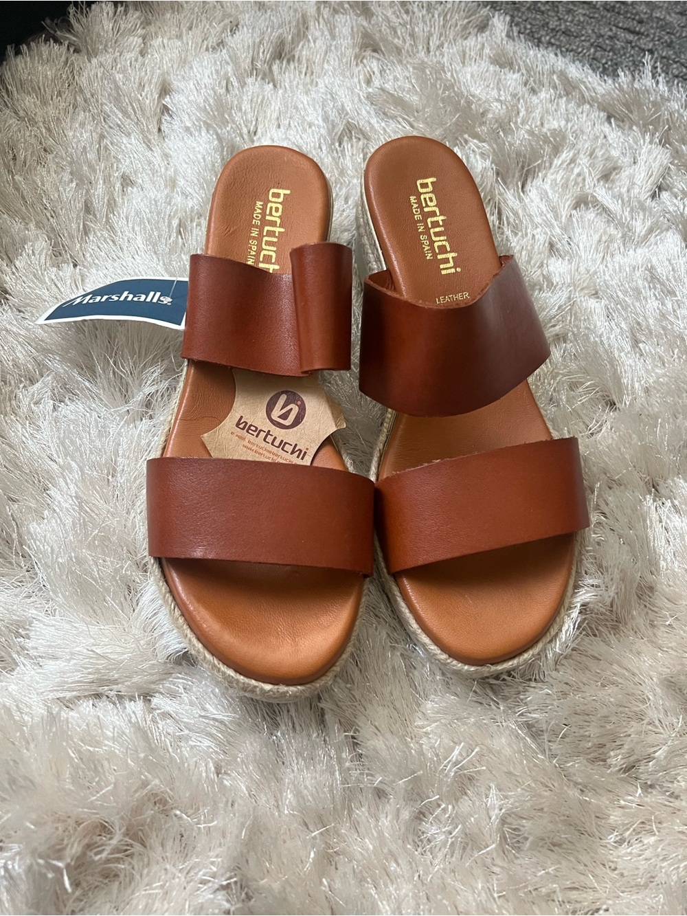 Bertucchi Women’s Tan Leather Double-Strap Slide Sandals